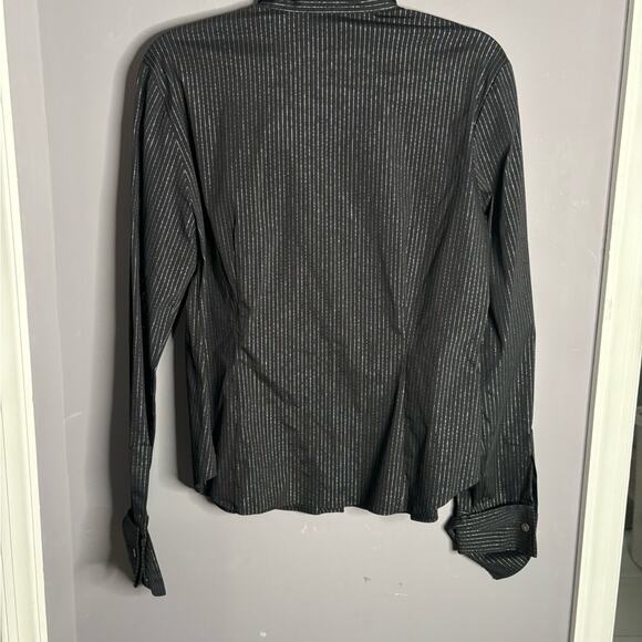 Lafayette 148 Black Long Sleeve Button Down Shirt w Silver Metallic Stripes Sz 8 - Picture 5 of 6